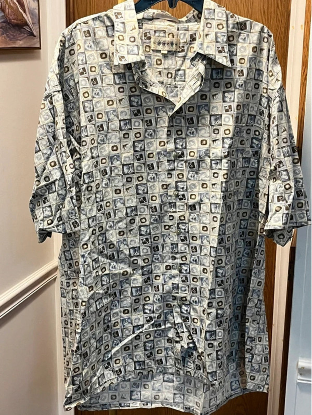 Vintage 3XL Rare Campri Men's Shirt Martini Glass Geometric Grid Novelty Print